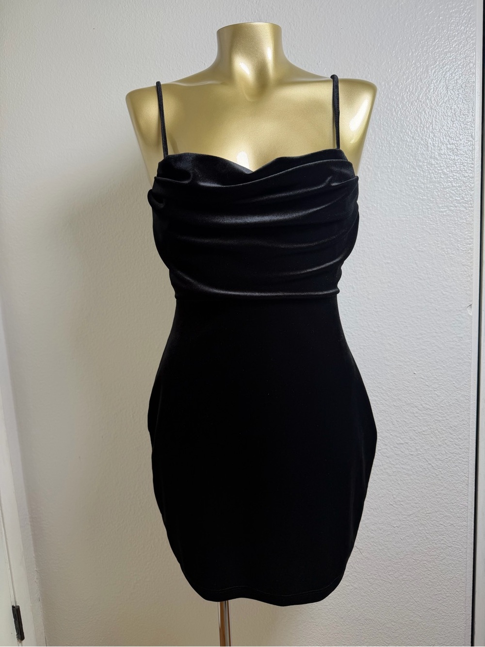 Windsor Black Velvet Cowl Neck Mini Dress Size M